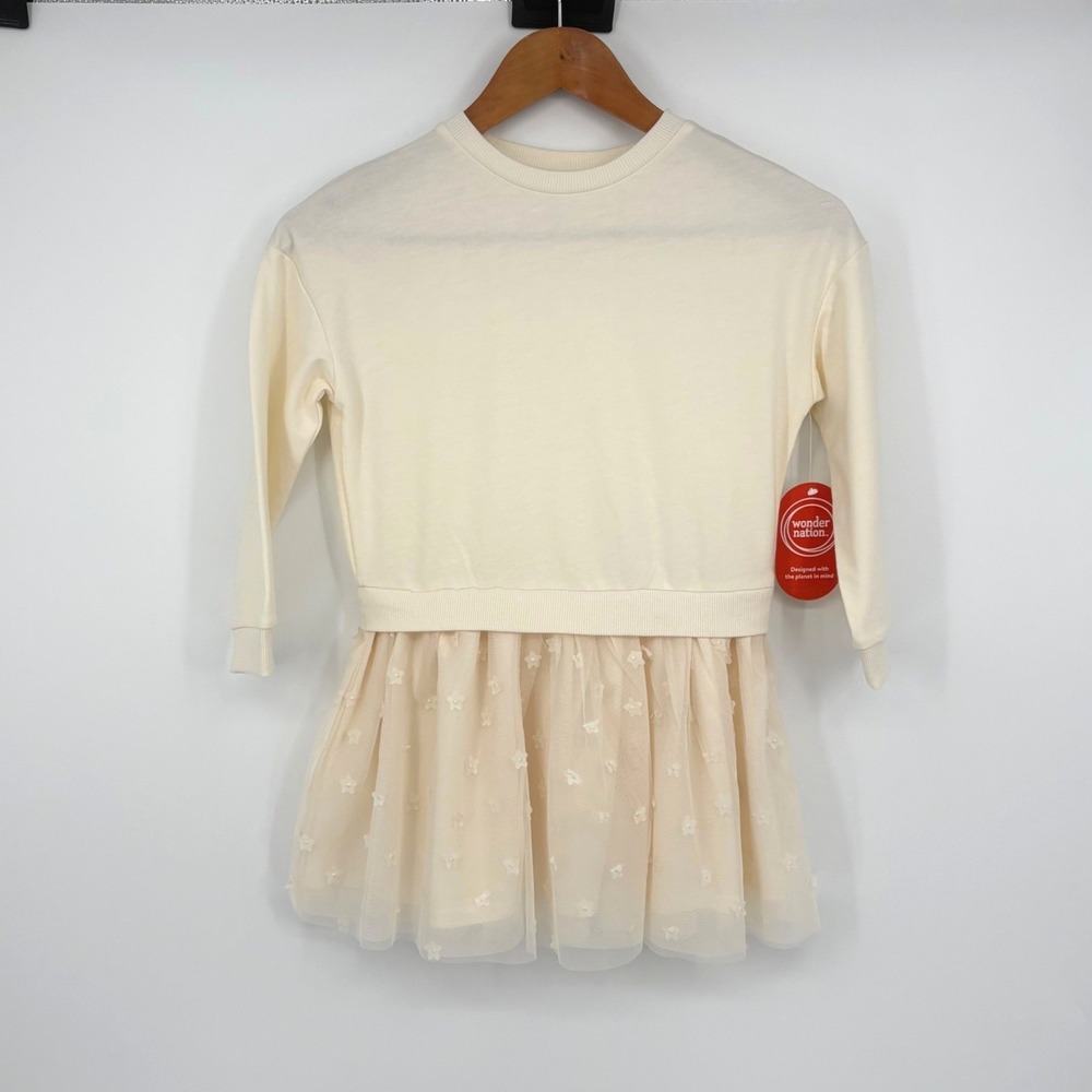 Sweatshirt Tutu Dress Girls Size 6 Cream Floral Tulle Coquette Princess NEW